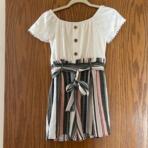 Girls size 12 eyelet lace striped shorts romper Knitworks Back to School